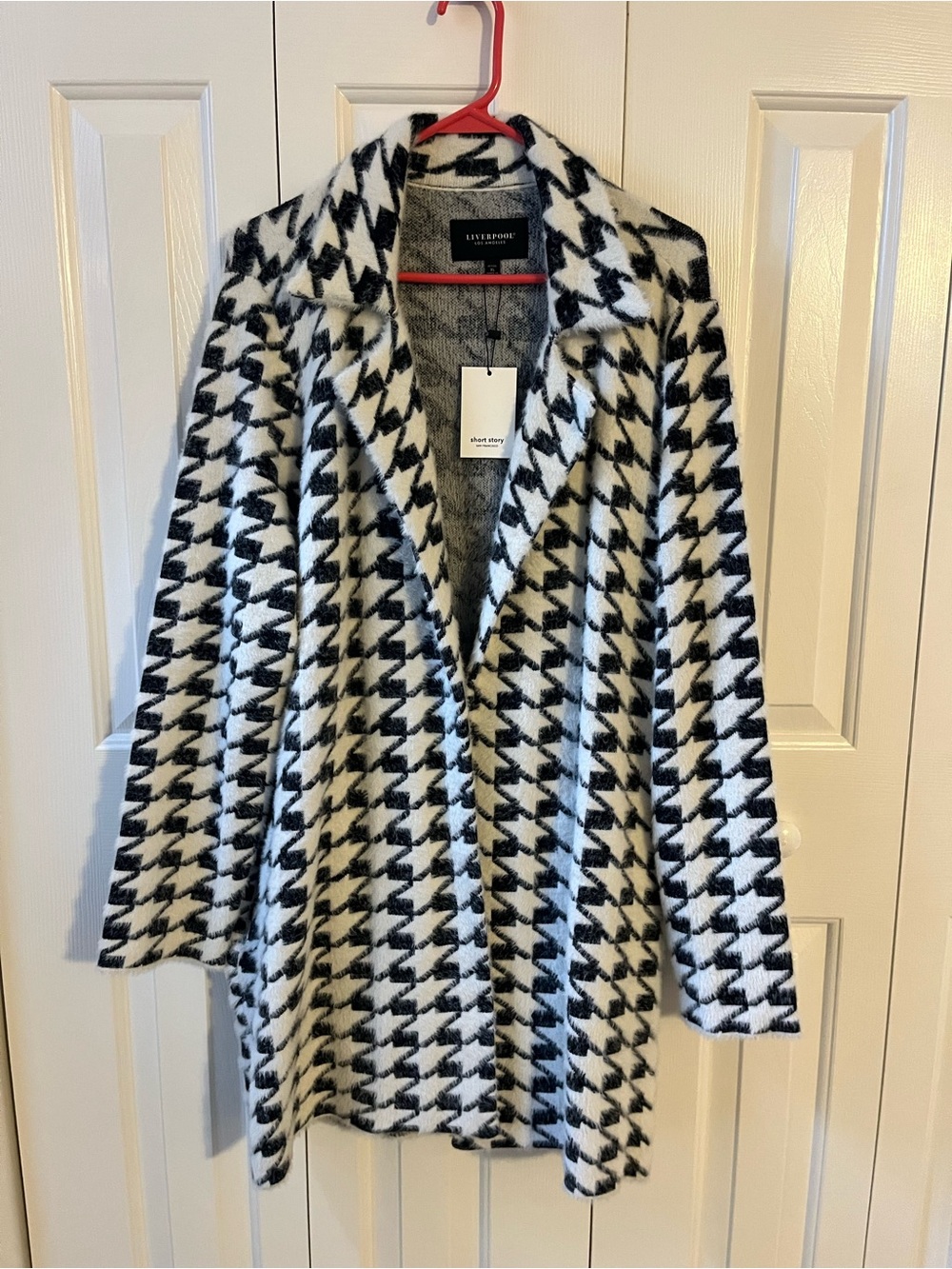 Liverpool Houndstooth Open Front Coat - Black & White